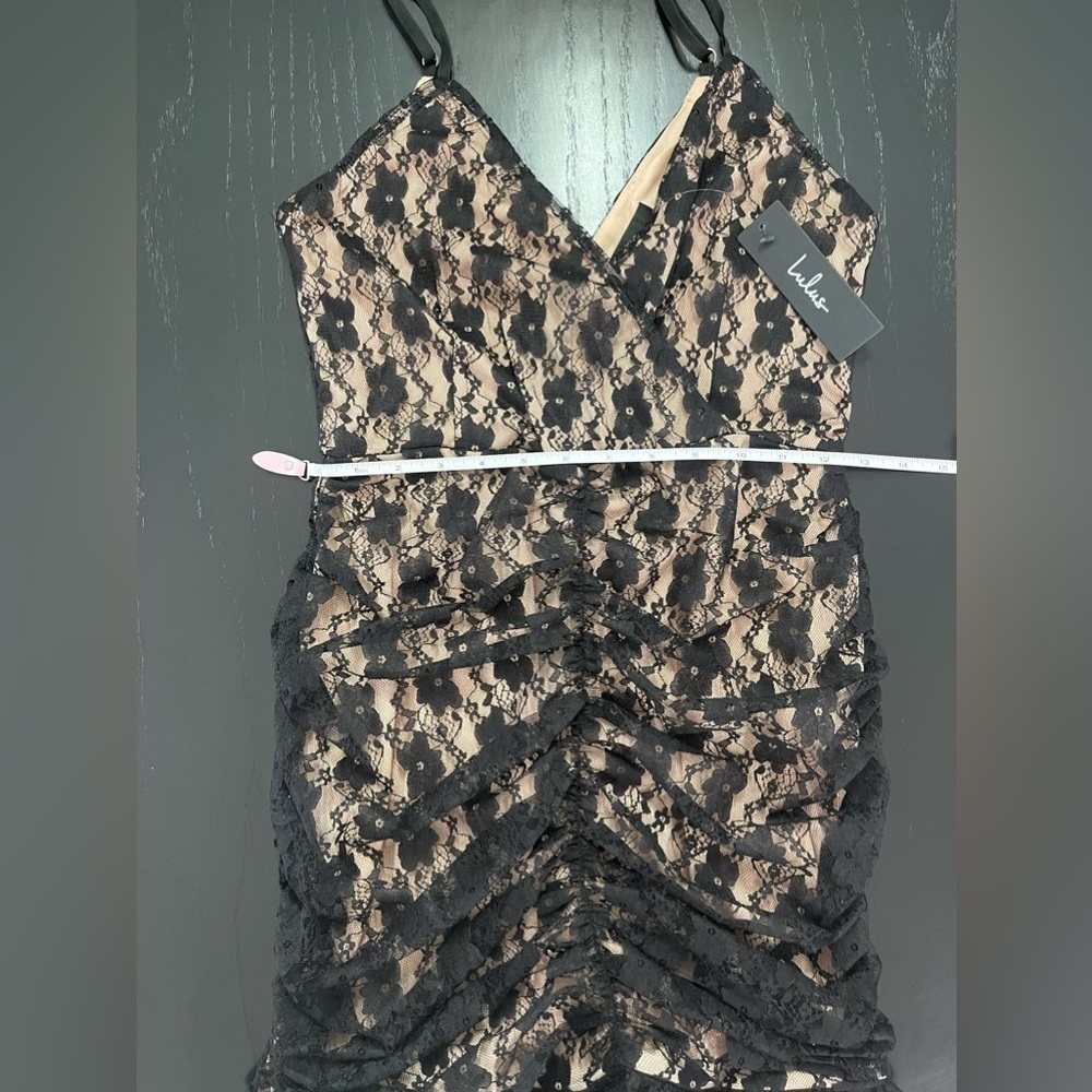 Lulus “Frilled to be Here” Black Lace Ruched Dress - Picture 6 of 9